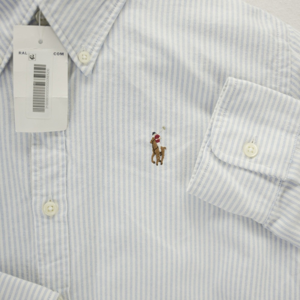 Ralph Lauren Slim Fit Button Down Shirt Blue White Stripe Cotton Size 6 NEW - Picture 2 of 10